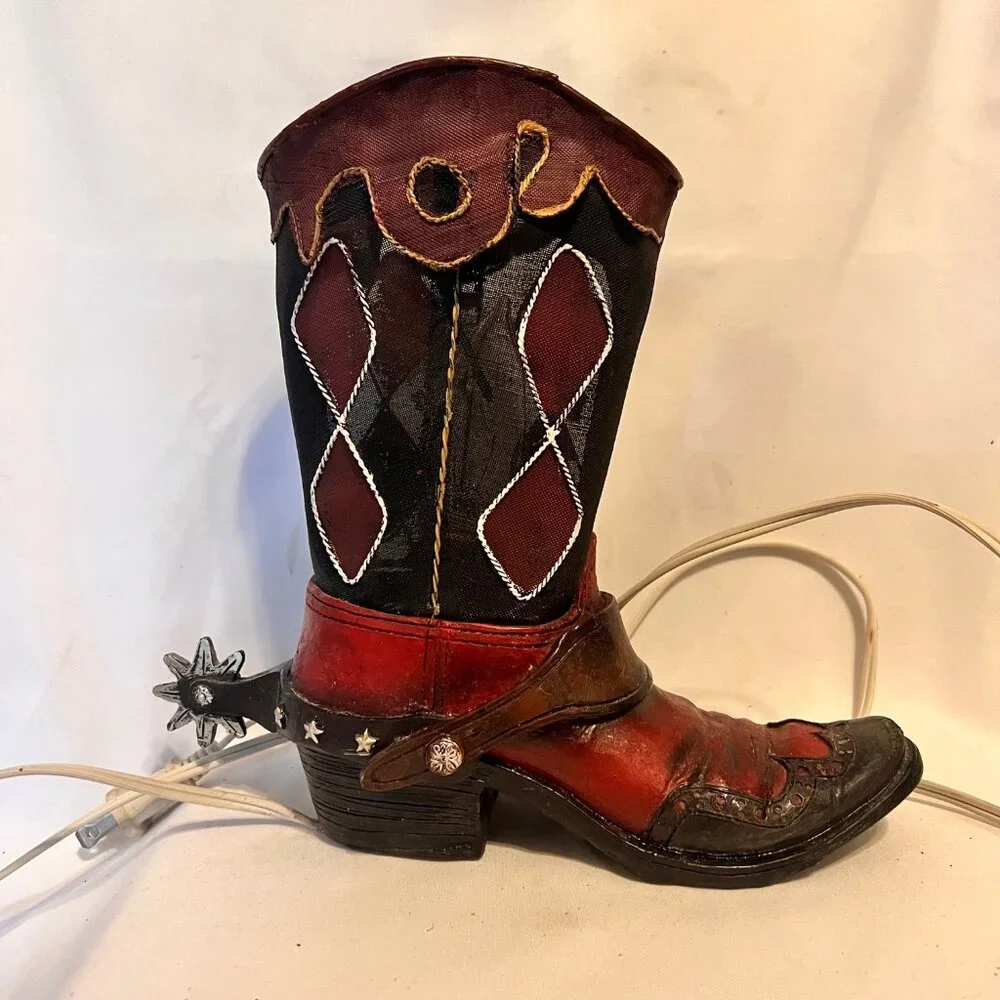 Western Cowboy Boot Nightlight Accent Country Decor-Spur-Steal/Breakable-Bl./Red